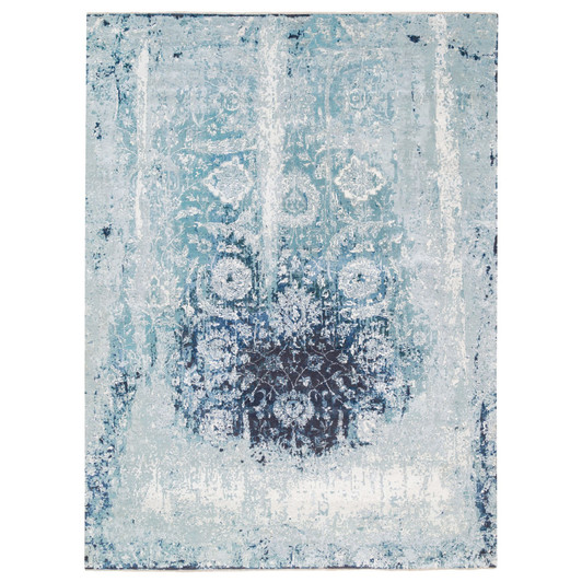 Transitional Wool & Silk Hand Knotted Rug Blue No Border 9.1X11.9 -O062840