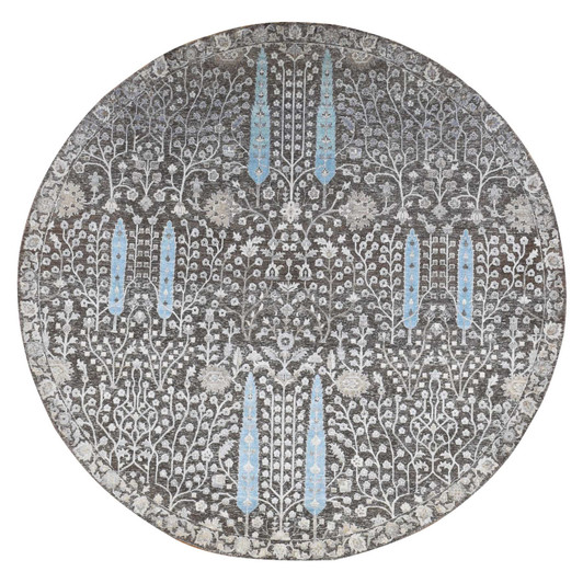 Transitional Wool & Silk Hand Knotted Rug Brown No Border 9.10X9.10 -O087741