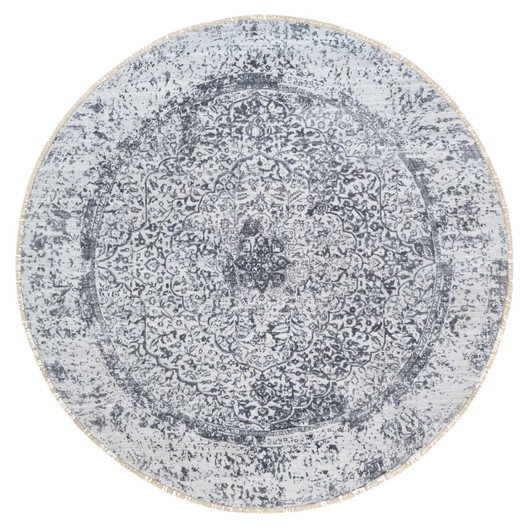 Transitional Wool & Silk Hand Knotted Rug Grey Gray 7.10X7.10 -O064086