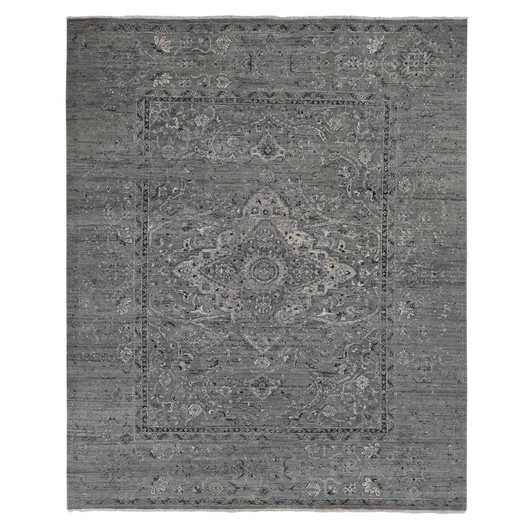 Transitional Wool & Silk Hand Knotted Rug Grey Gray 8.3X10.1 -O087055