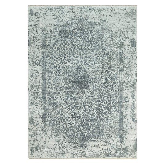 Transitional Wool & Silk Hand Knotted Rug Grey No Border 10.0X14.1 -O090527
