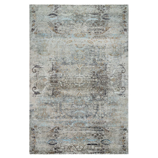 Transitional Wool & Silk Hand Knotted Rug Grey No Border 11.9X18.1 -O065179