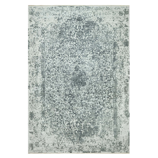 Transitional Wool & Silk Hand Knotted Rug Grey No Border 12.1X18.0 -O090546