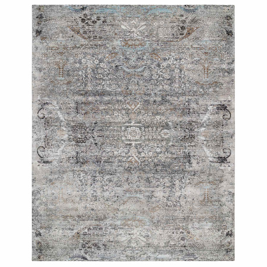 Transitional Wool & Silk Hand Knotted Rug Grey No Border 14.0X14.1 -O064442