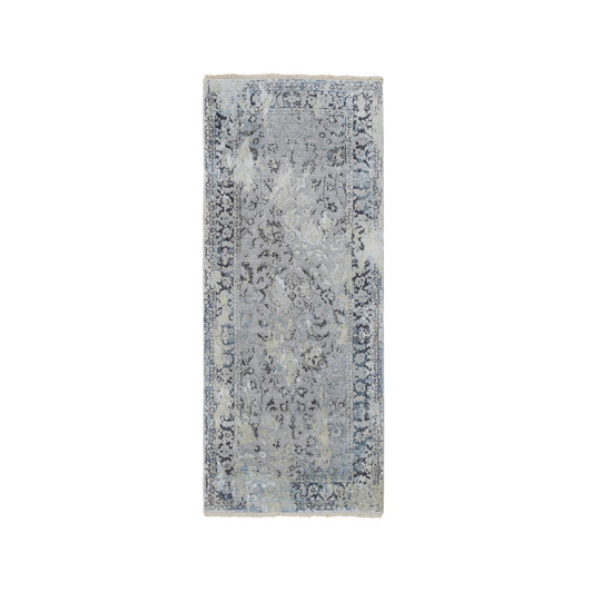 Transitional Wool & Silk Hand Knotted Rug Grey No Border 2.6X6.0 -O064828