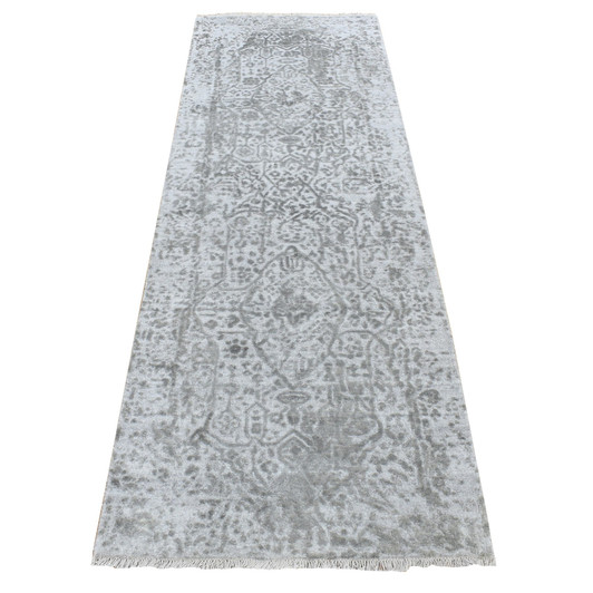 Transitional Wool & Silk Hand Knotted Rug Grey No Border 2.7X8.0 -O087203