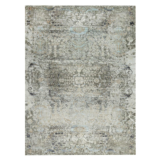 Transitional Wool & Silk Hand Knotted Rug Grey No Border 9.0X12.0 -O090679
