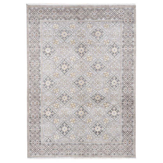 Transitional Wool & Silk Hand Knotted Rug Ivory Gray 10.1X14.2 -O080686