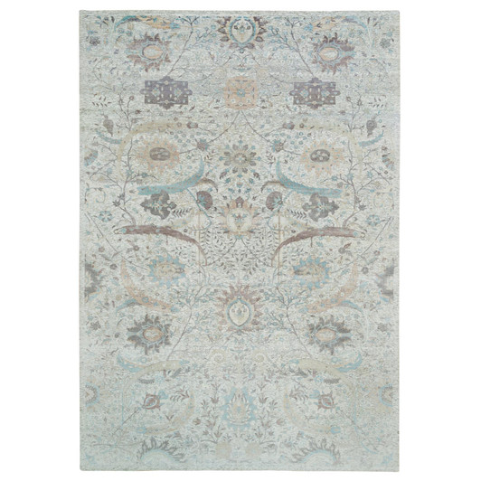 Transitional Wool & Silk Hand Knotted Rug Ivory No Border 12.1X18.0 -O065178