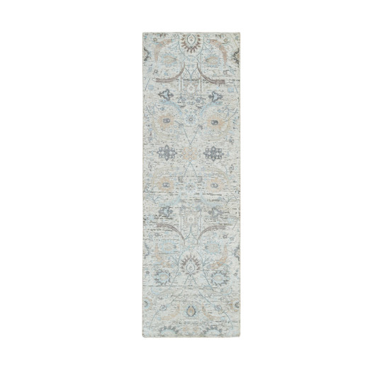 Transitional Wool & Silk Hand Knotted Rug Ivory No Border 2.7X8.2 -O064886