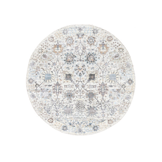 Transitional Wool & Silk Hand Knotted Rug Ivory No Border 5.0X5.1 -O062286