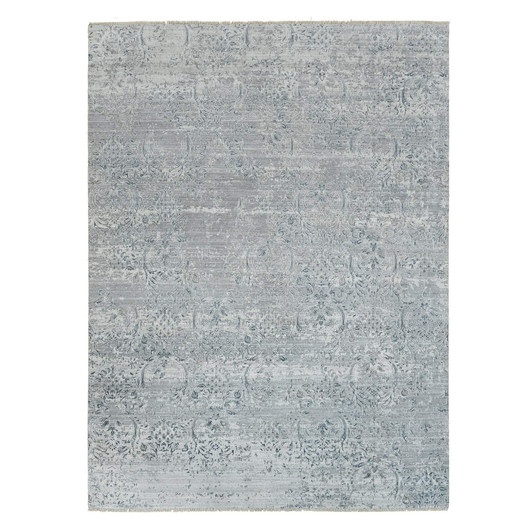 Transitional Wool and Plant based Silk Hand Knotted Rug Ivory No Border 8.9X11.10 -O090133