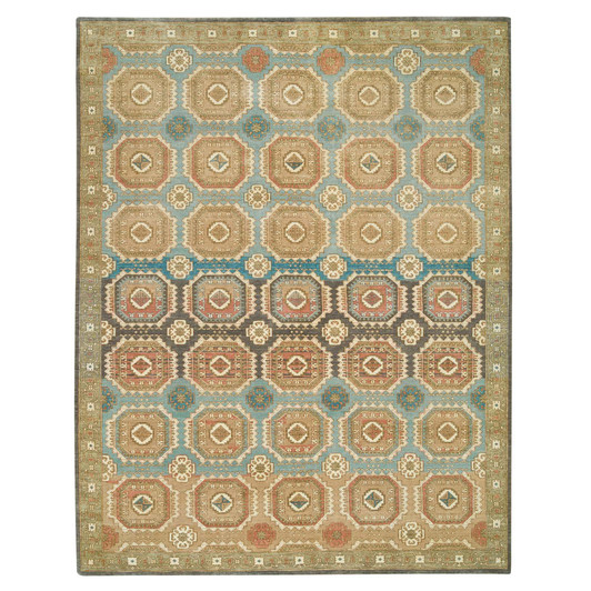 Transitional Wool Hand Knotted Rug Green Olive Green 9.1X12.1 -O065543