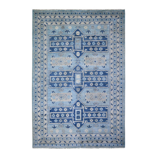 Tribal & Geometric Wool Hand Knotted Rug Blue Blue 6.1X9.0 -O073262