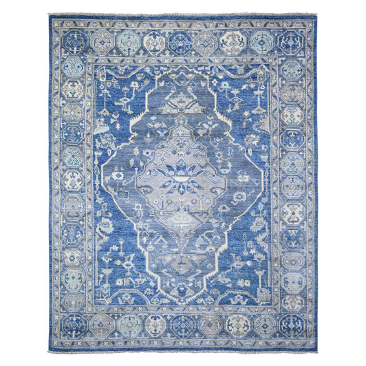 Tribal & Geometric Wool Hand Knotted Rug Blue Blue 8.0X10.1 -O073669