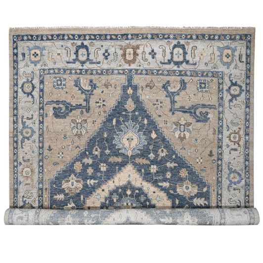 Tribal & Geometric Wool Hand Knotted Rug Blue Gray 12.0X14.9 -O084221