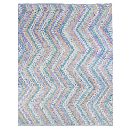 Tribal & Geometric Wool Hand Knotted Rug Blue No Border 10.3X13.2 -O080085