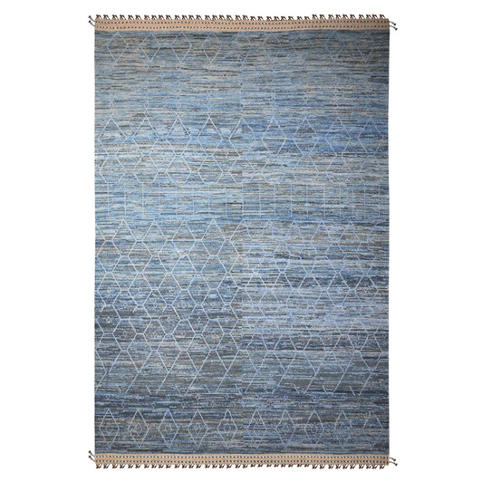 Tribal & Geometric Wool Hand Knotted Rug Blue No Border 12.0X18.5 -O089170