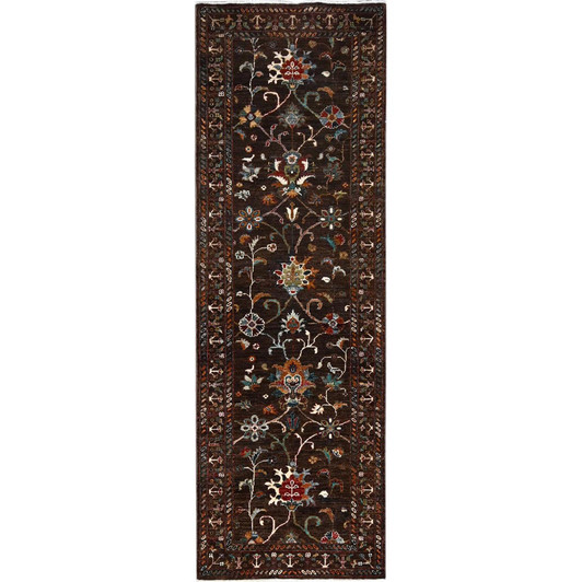 Tribal & Geometric Wool Hand Knotted Rug Brown Brown 2.8X8.6 -O086895