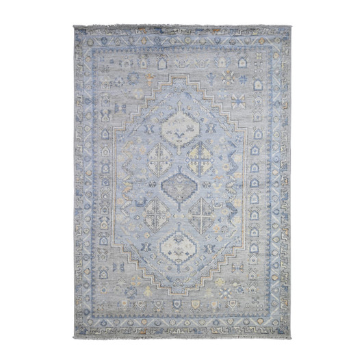 Tribal & Geometric Wool Hand Knotted Rug Grey Blue 6.0X8.6 -O073100