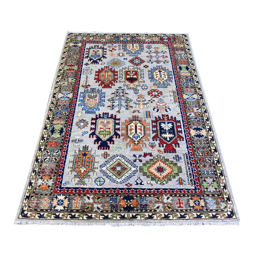 Tribal & Geometric Wool Hand Knotted Rug Grey Gray 3.11X5.11 -O074858