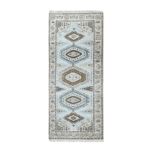 Tribal & Geometric Wool Hand Knotted Rug Grey Ivory 2.9X6.0 -O084925