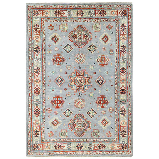 Tribal & Geometric Wool Hand Knotted Rug Grey Ivory 6.2X8.9 -O081755