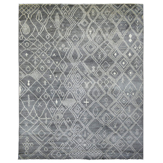 Tribal & Geometric Wool Hand Knotted Rug Grey No Border 12.4X15.1 -O070166