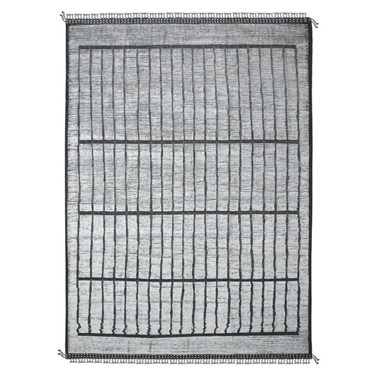 Tribal & Geometric Wool Hand Knotted Rug Ivory Black 9.11X14.0 -O089315