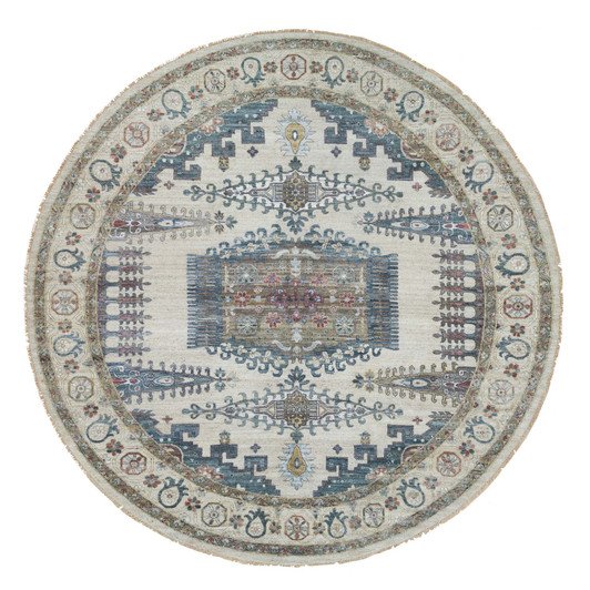 Tribal & Geometric Wool Hand Knotted Rug Ivory Ivory 12.0X12.0 -O065449