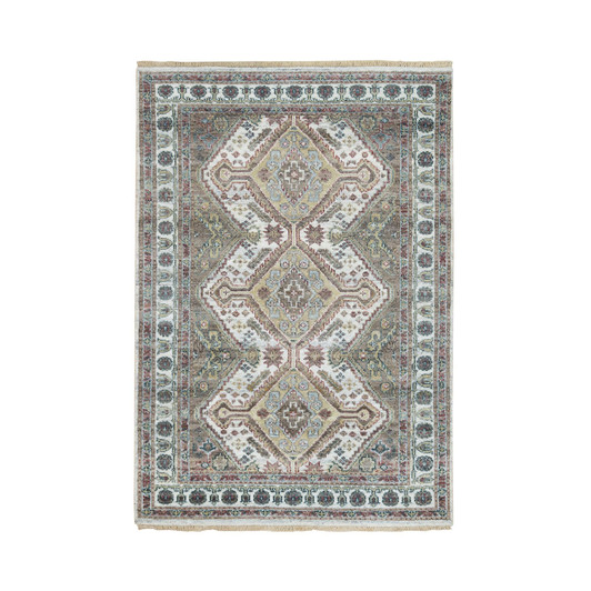 Tribal & Geometric Wool Hand Knotted Rug Ivory Ivory 4.0X5.10 -O065578