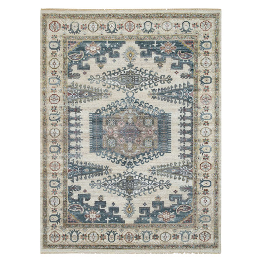 Tribal & Geometric Wool Hand Knotted Rug Ivory Ivory 7.9X10.4 -O065586