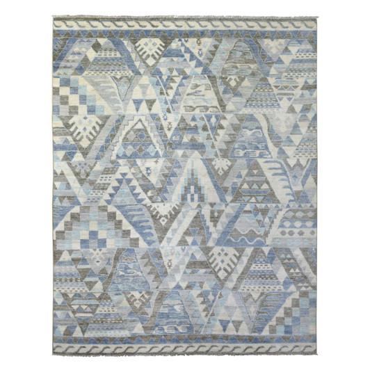 Tribal & Geometric Wool Hand Knotted Rug Ivory No Border 8.0X10.0 -O071369