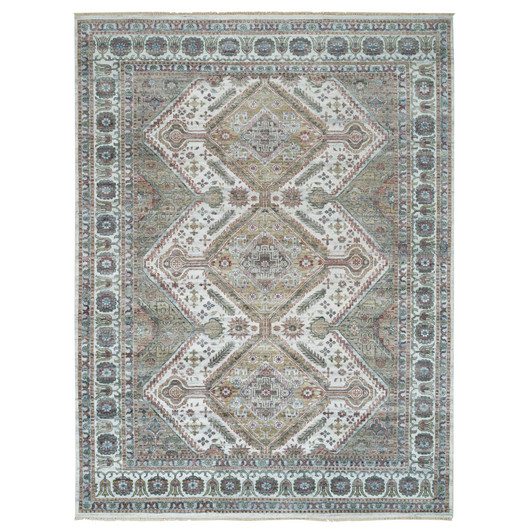 Tribal & Geometric Wool Hand Knotted Rug Ivory Vista White 8.10X11.10 -O065856