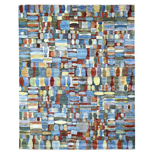 Tribal & Geometric Wool Hand Knotted Rug Multicolored No Border 8.0X9.9 -O070694