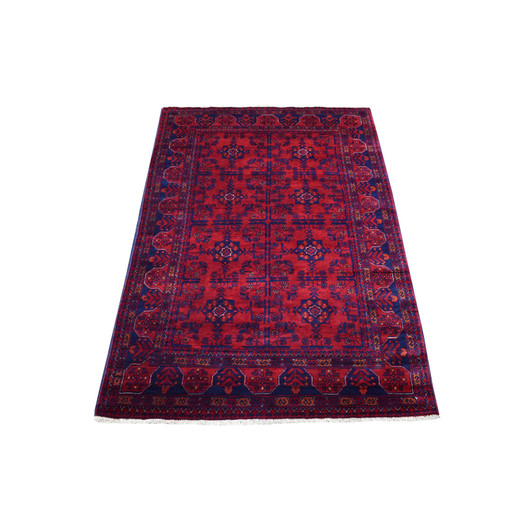 Tribal & Geometric Wool Hand Knotted Rug Red Blue 3.4X5.0 -O068089