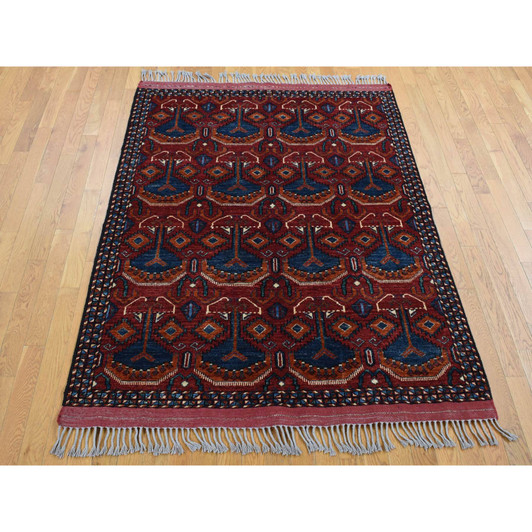 Tribal & Geometric Wool Hand Knotted Rug Red Blue 5.1X6.6 -O087732