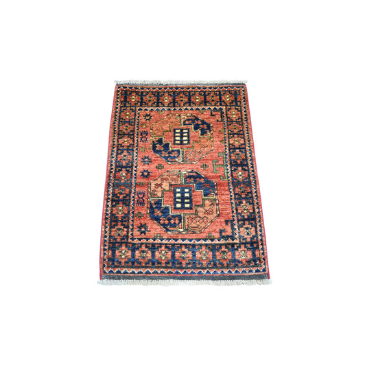 Tribal & Geometric Wool Hand Knotted Rug Red Navy Blue 2.1X2.10 -O071022