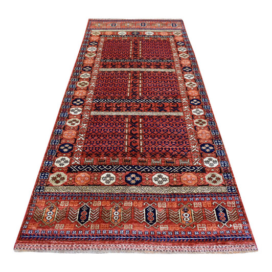 Tribal & Geometric Wool Hand Knotted Rug Red Red 4.1X10.2 -O070357