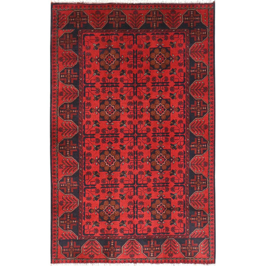 Tribal & Geometric Wool Hand Knotted Rug Red Red 4.1X6.3 -O085110