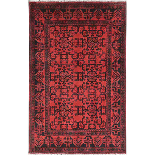 Tribal & Geometric Wool Hand Knotted Rug Red Red 4.2X6.5 -O085108
