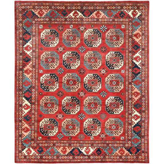 Tribal & Geometric Wool Hand Knotted Rug Red Red 8.2X9.10 -O085416