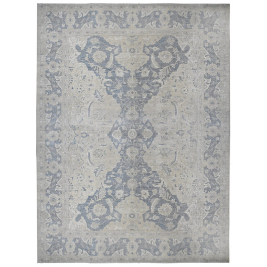 White Wash Vintage & Silver Wash Wool Hand Knotted Rug Ivory Blue 18.6X24.2 -O089478