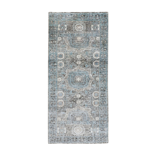 Mamluk Wool & Silk Hand Knotted Rug Blue 2.8x6.1 -O058181