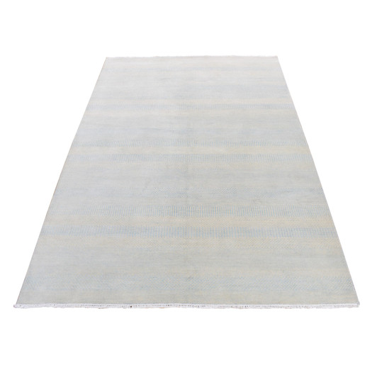 Modern and Contemporary Wool & Silk Hand Knotted Rug Blue 6.0x9.3 -O080966