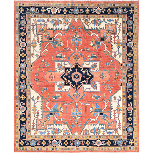 Heriz Wool Hand Knotted Rug Orange 8.2x9.10 -O085459