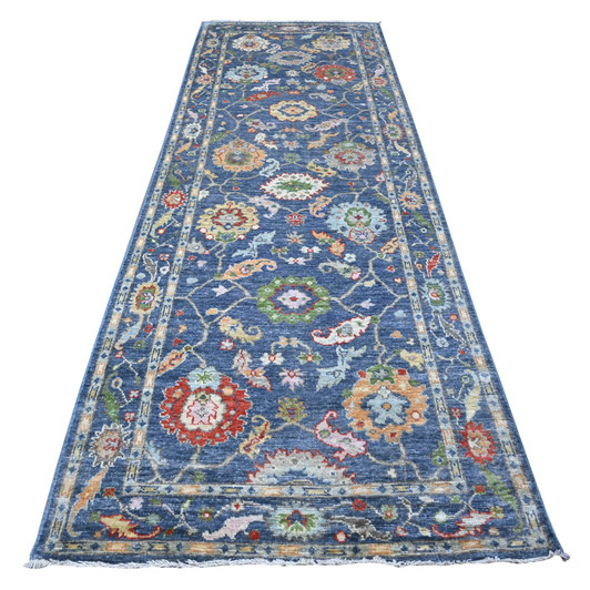 Oushak And Peshawar Wool Hand Knotted Rug Blue 4.1x11.9 -O089029