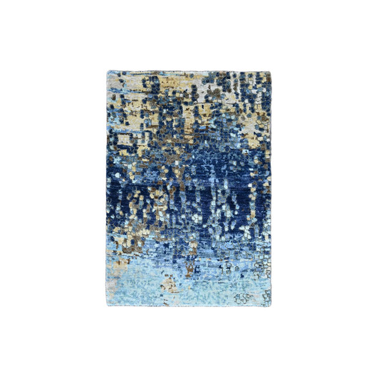 Modern and Contemporary Wool & Silk Hand Knotted Rug Blue 2.0x3.0 -O010099