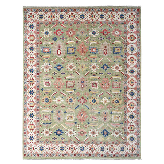 Oushak And Peshawar Wool Hand Knotted Rug Green 8.10x11.10 -O010114
