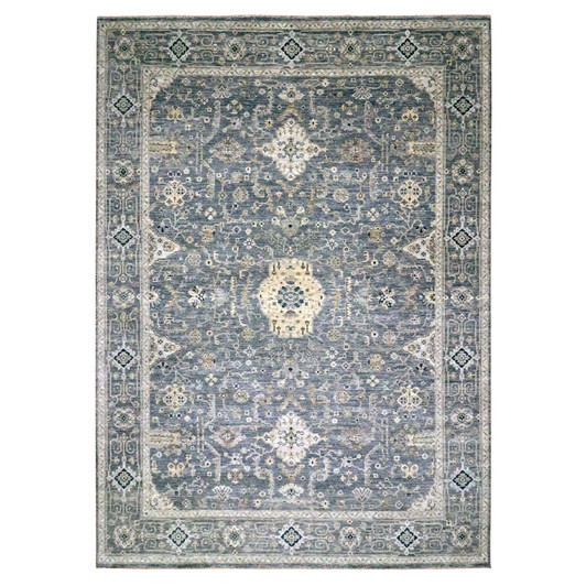 Oushak And Peshawar Wool Hand Knotted Rug Grey 10.0x14.0 -O076118